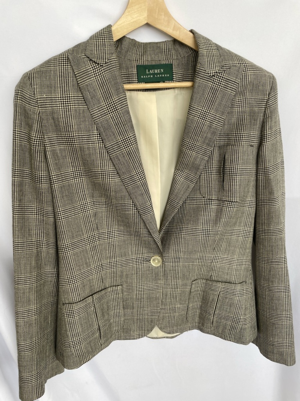 Ralph Lauren Houndstooth Linen Wool Blazer Size 10 - Picture 2 of 12